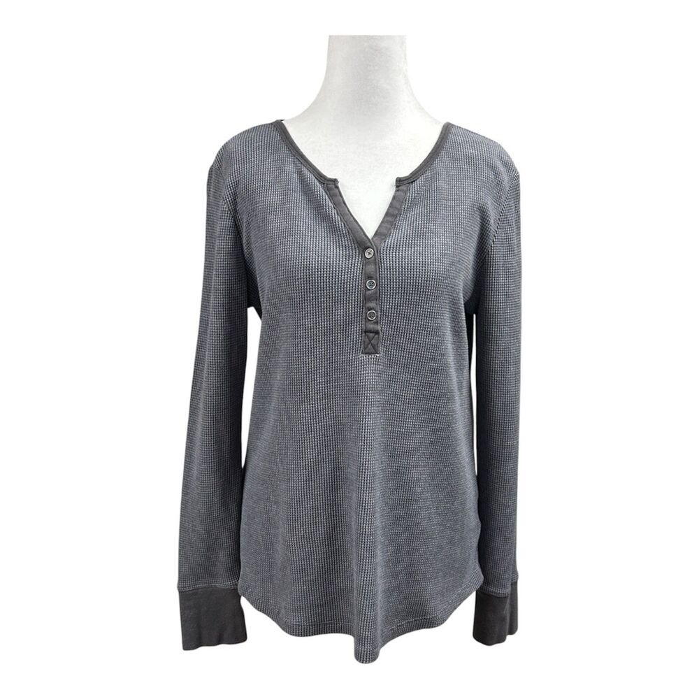 Faded Glory Waffle Knit Henely Top Sz L Gray